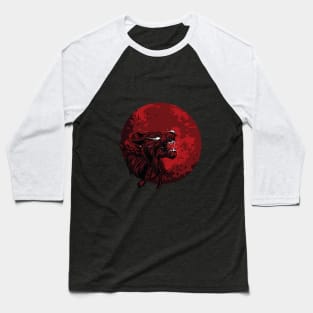 Wolf With Giant Blood Moon Baseball T-Shirt